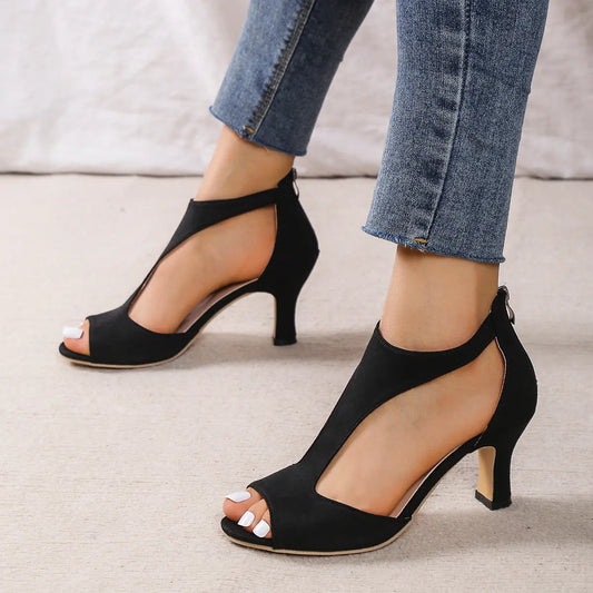 Hohe Absatz Peep Toe Sandalen Damen, mit Rückenreißverschluss, Sommer Outdoor Schuhe"
