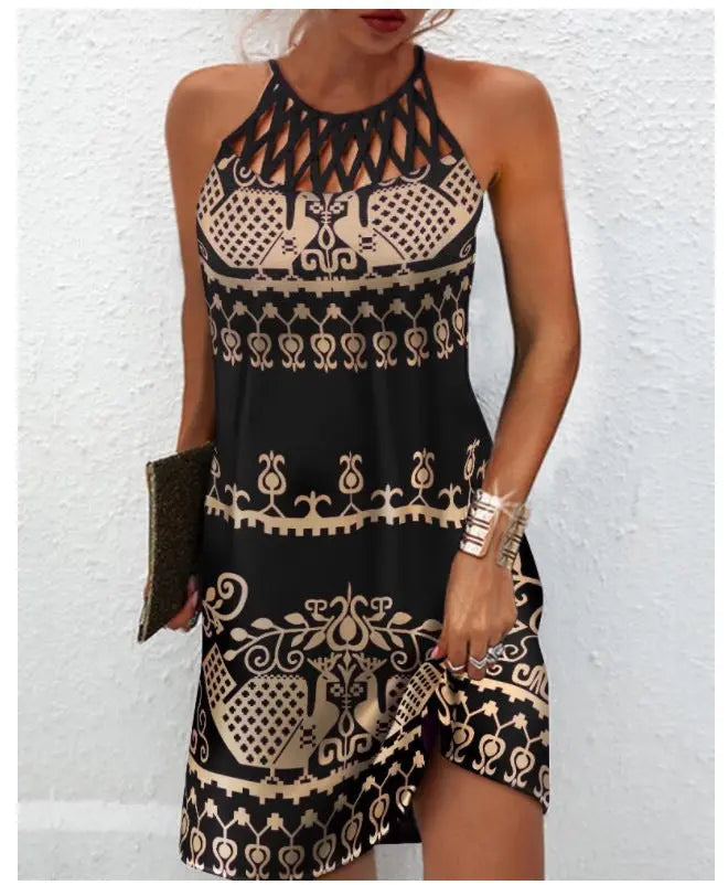 Modisches Print-Kleid: Lässige Halterneck-Kleider für Frauen, perfekt für den Sommer