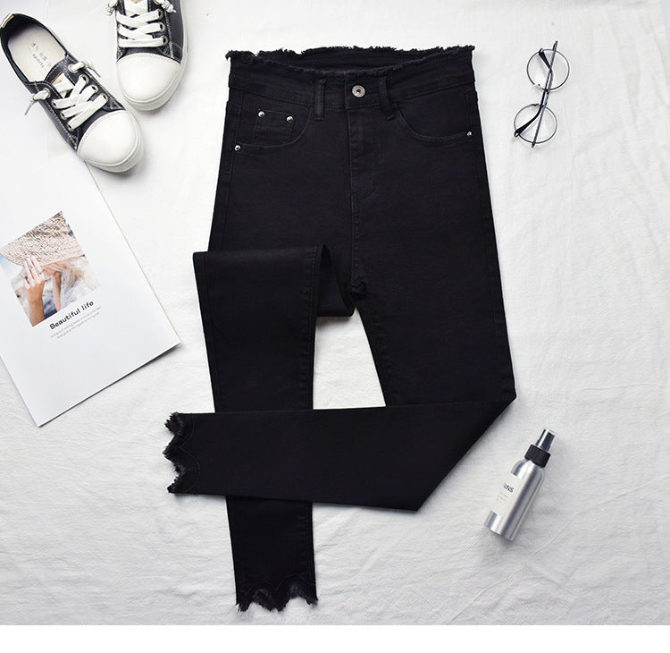 Damen High-Rise Jeans mit neun-Punkte-Länge