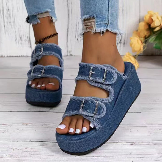 Damen Denim-Sandalen mit Schnalle