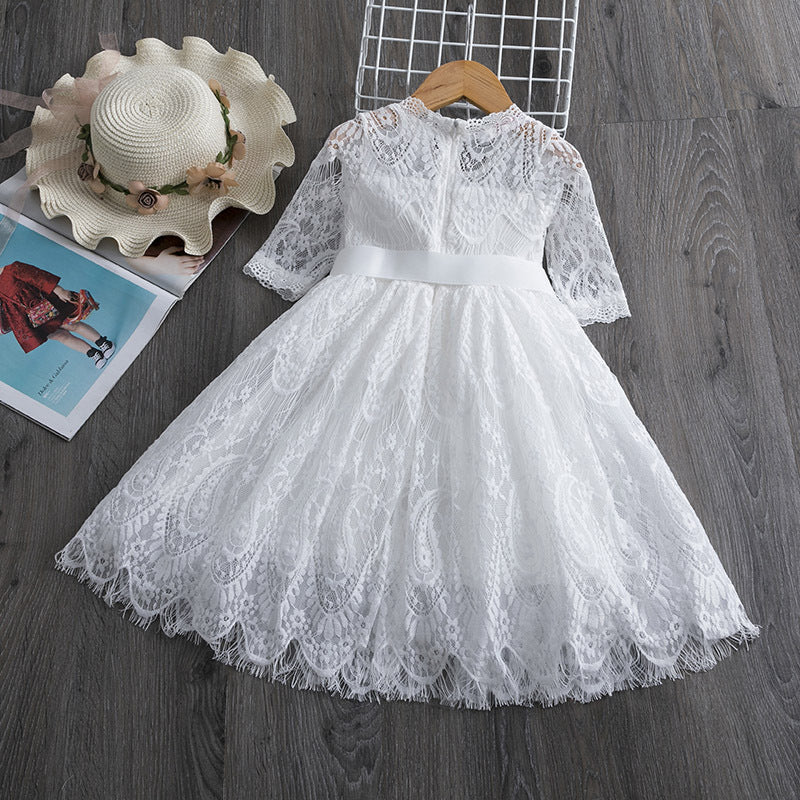 Frühlings- und Herbstkleid mit Spitze für Mädchen