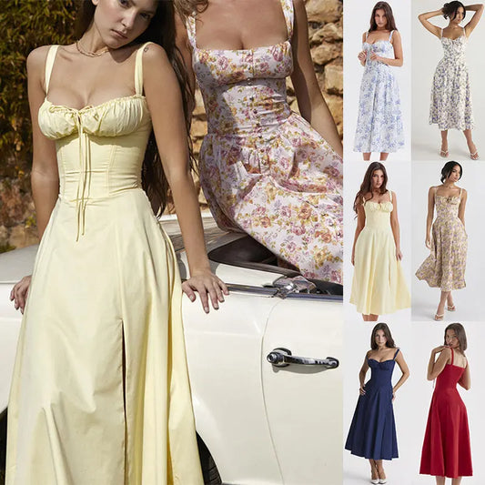 Elegant geschnittenes Trägerkleid für Damen mit französischem Flair und verführerischem Hüftschlitz"