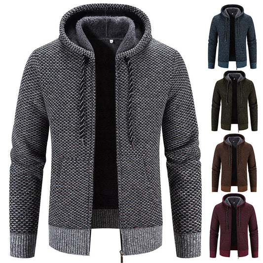 Herren Kapuzen-Cardigan mit Fleece-Futter