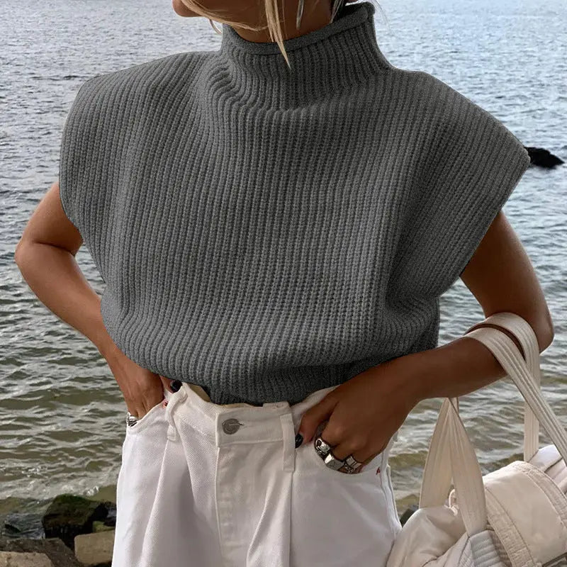 Kurzarm Rollkragenpullover für Damen in Uni-Farben