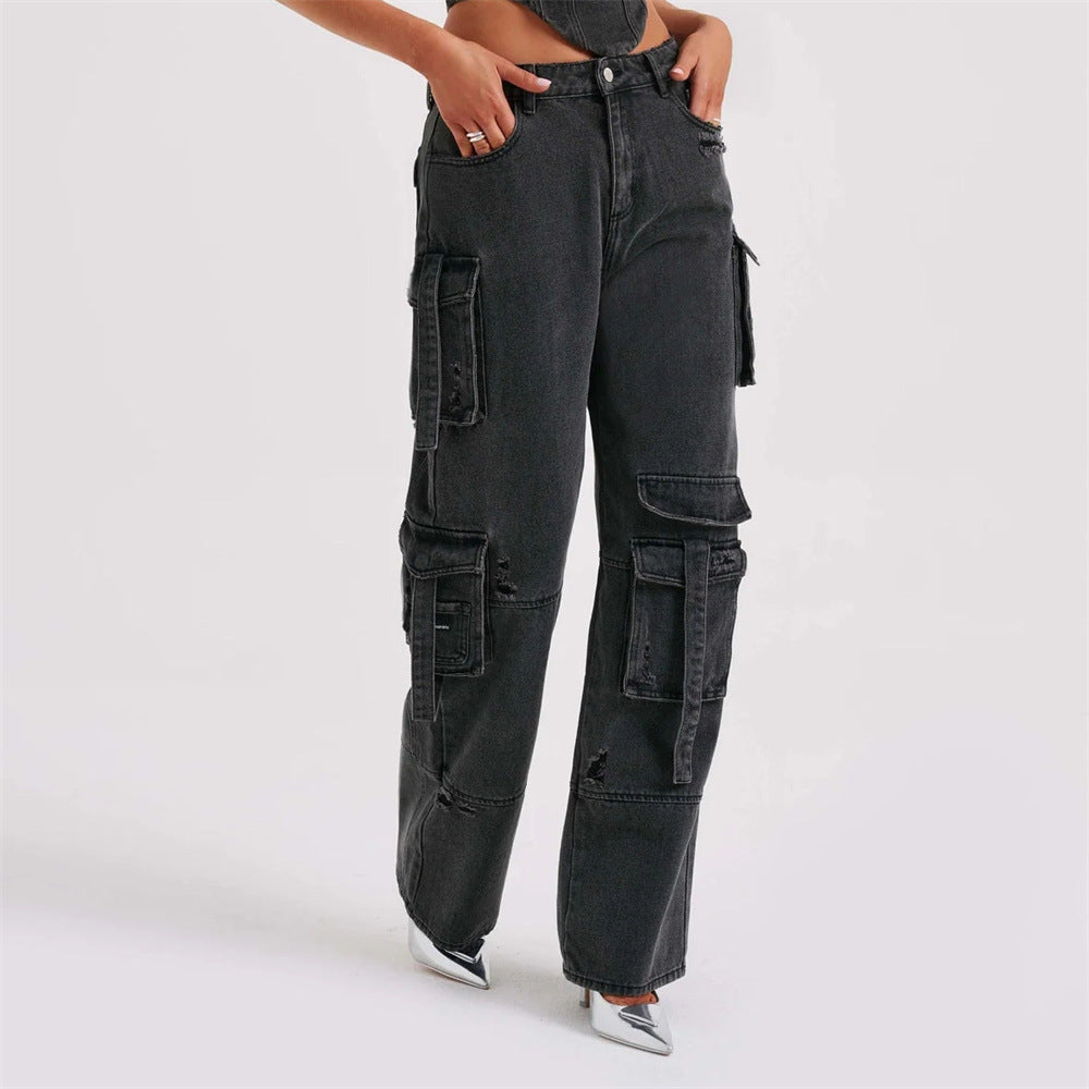 Damen-Denimhose mit weitem Bein