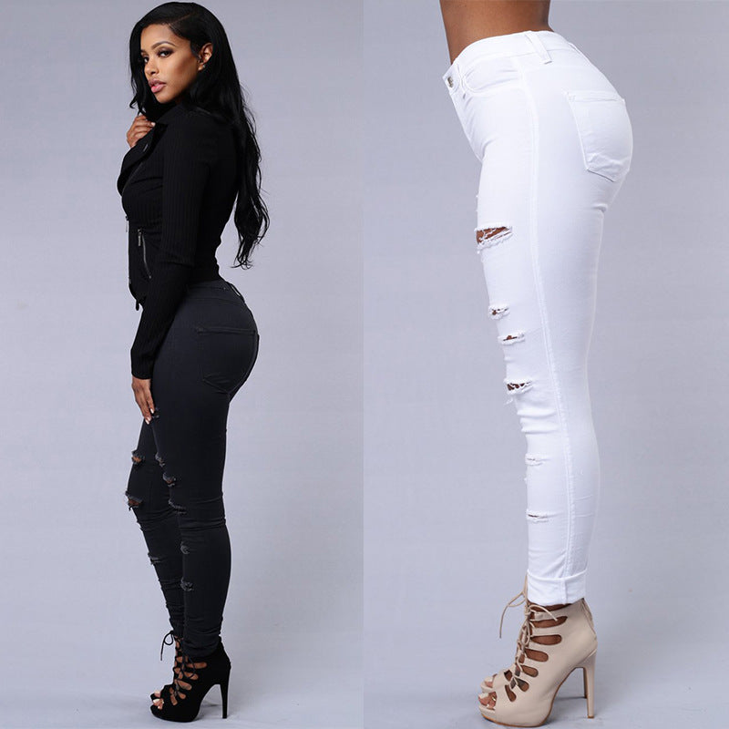 Ripped Skinny Damen Jeans - Hohe Taille, lässiger Bleistiftschnitt