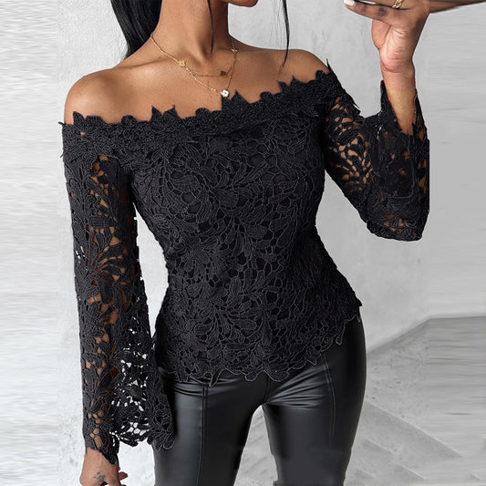 Damen Minimalistisches Schwarzes Spitzenoberteil
