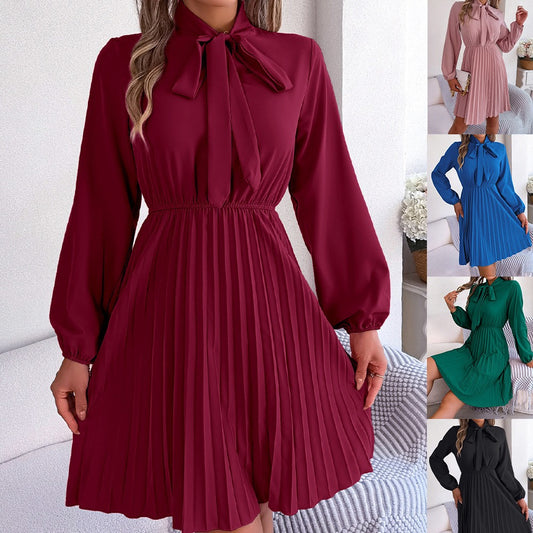 Damen Langarmkleid mit Taillenschnürung