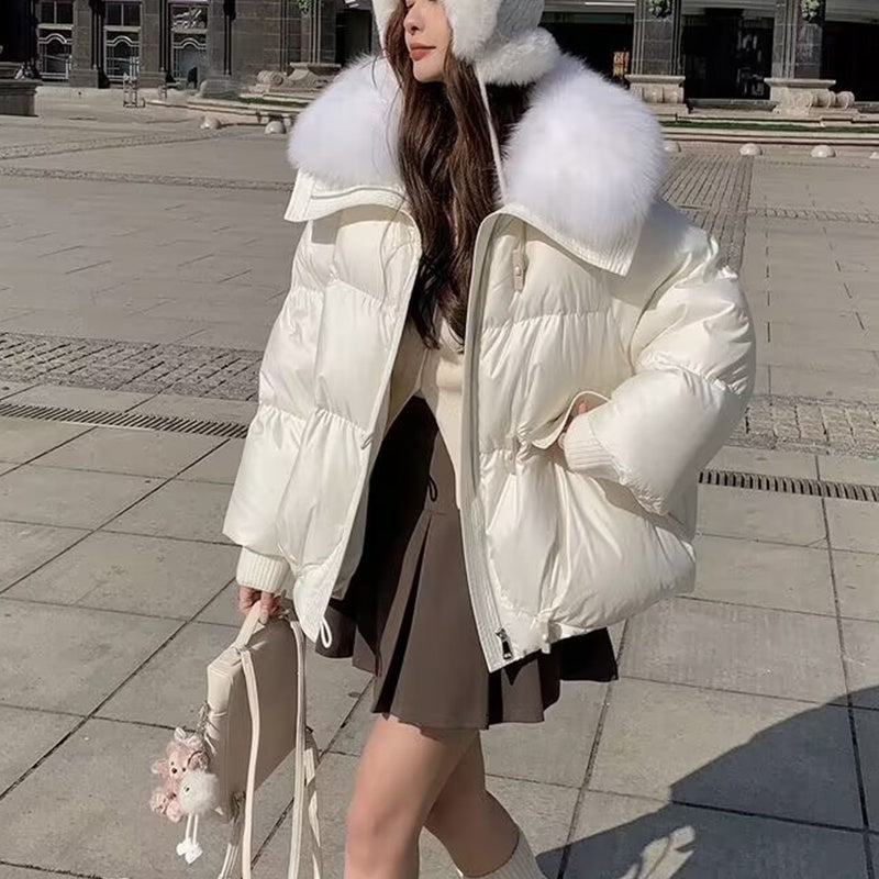Damen Daunenjacke mit Fellkragen, Wintermantel - FashionGlam