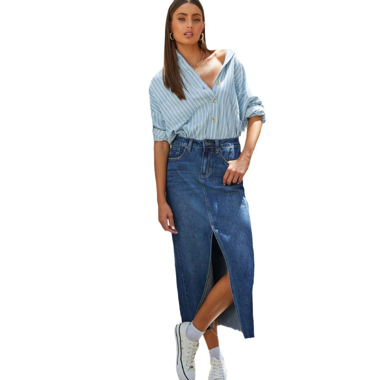 Damenmode Schlankernde Denim-Rock