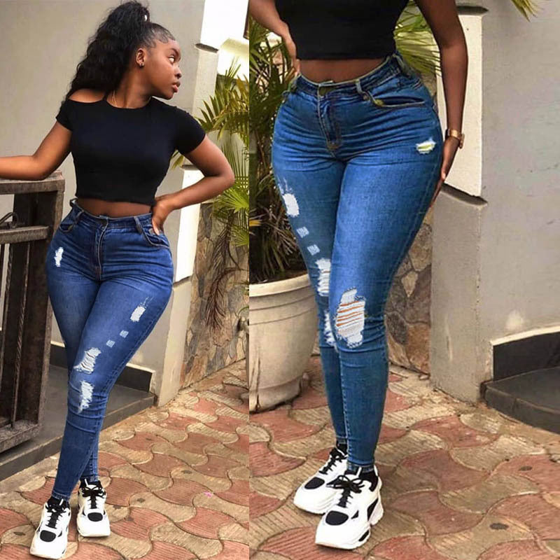 Damenmode Lässige Zerrissene Jeans