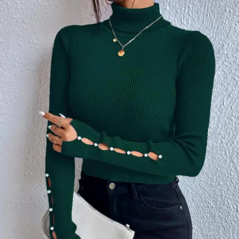 Frühlingsknopf-Pullover Halbrollkragen Langarm Damen-Strickware