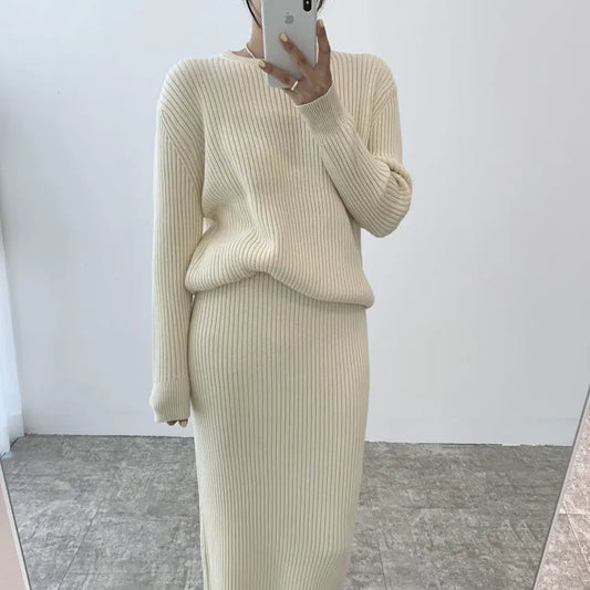 Damen Herbst/Winter Pullover-Kleid Zweiteiliges Set "Temperament Freizeit Anzug