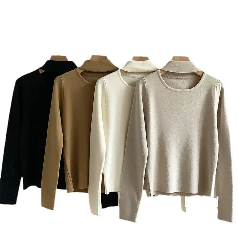 Damen Strickpullover mit dickem Design und Halterneck Langarm
