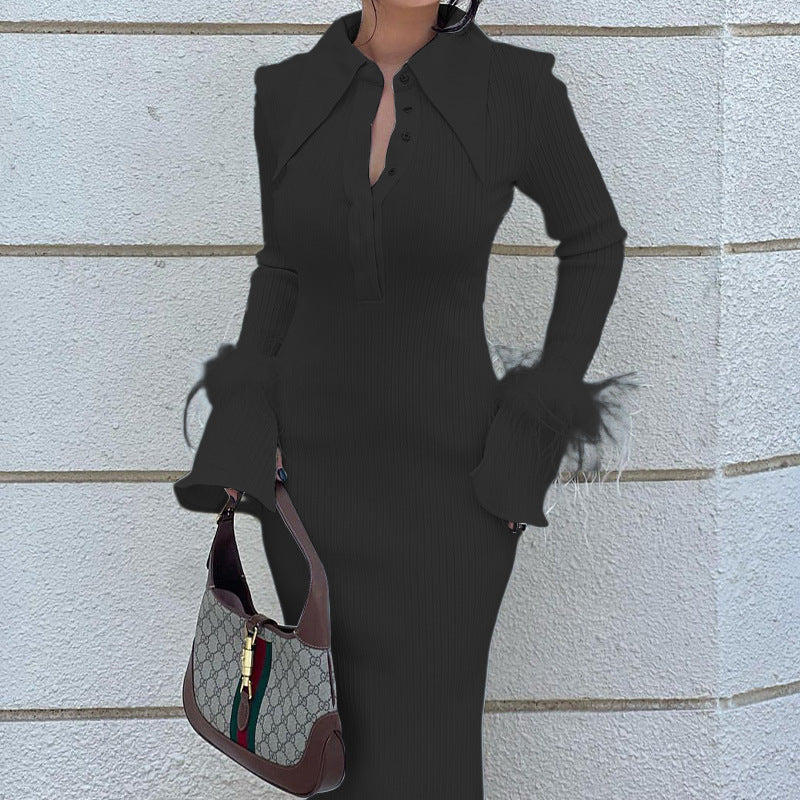 Polo-Kragen Langarm Kleid