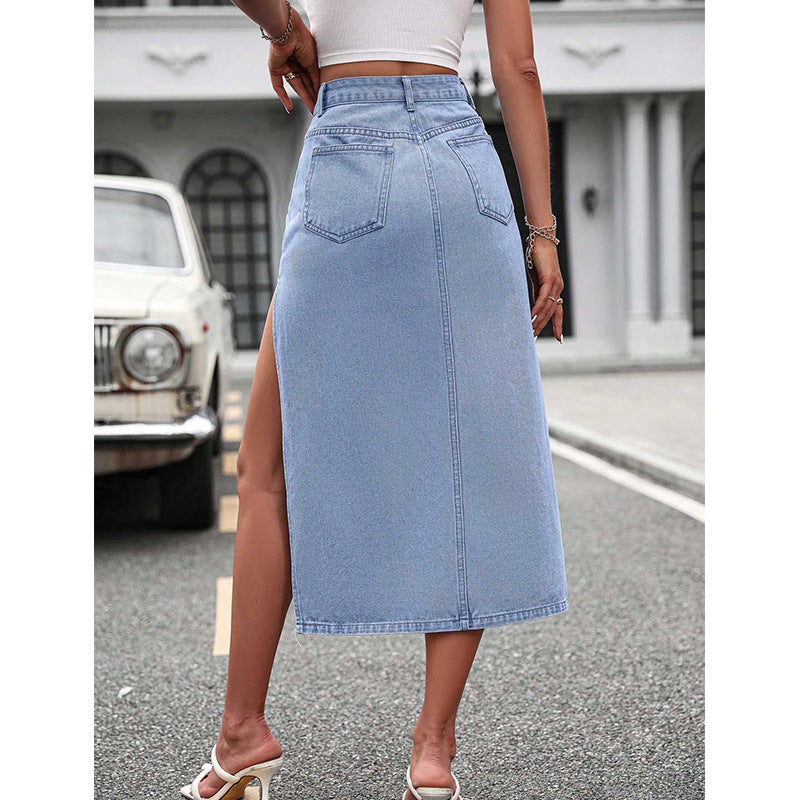 Damen-Hochtaillen-Jeansrock