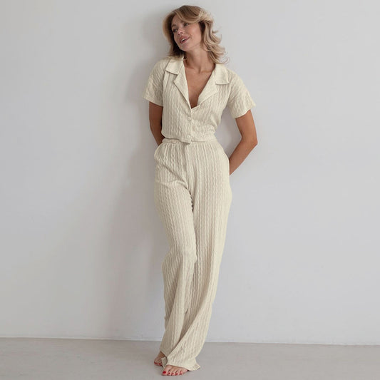Damen Modische einfache einfarbige Kurzarmhose Pyjama Zweiteiliges Set