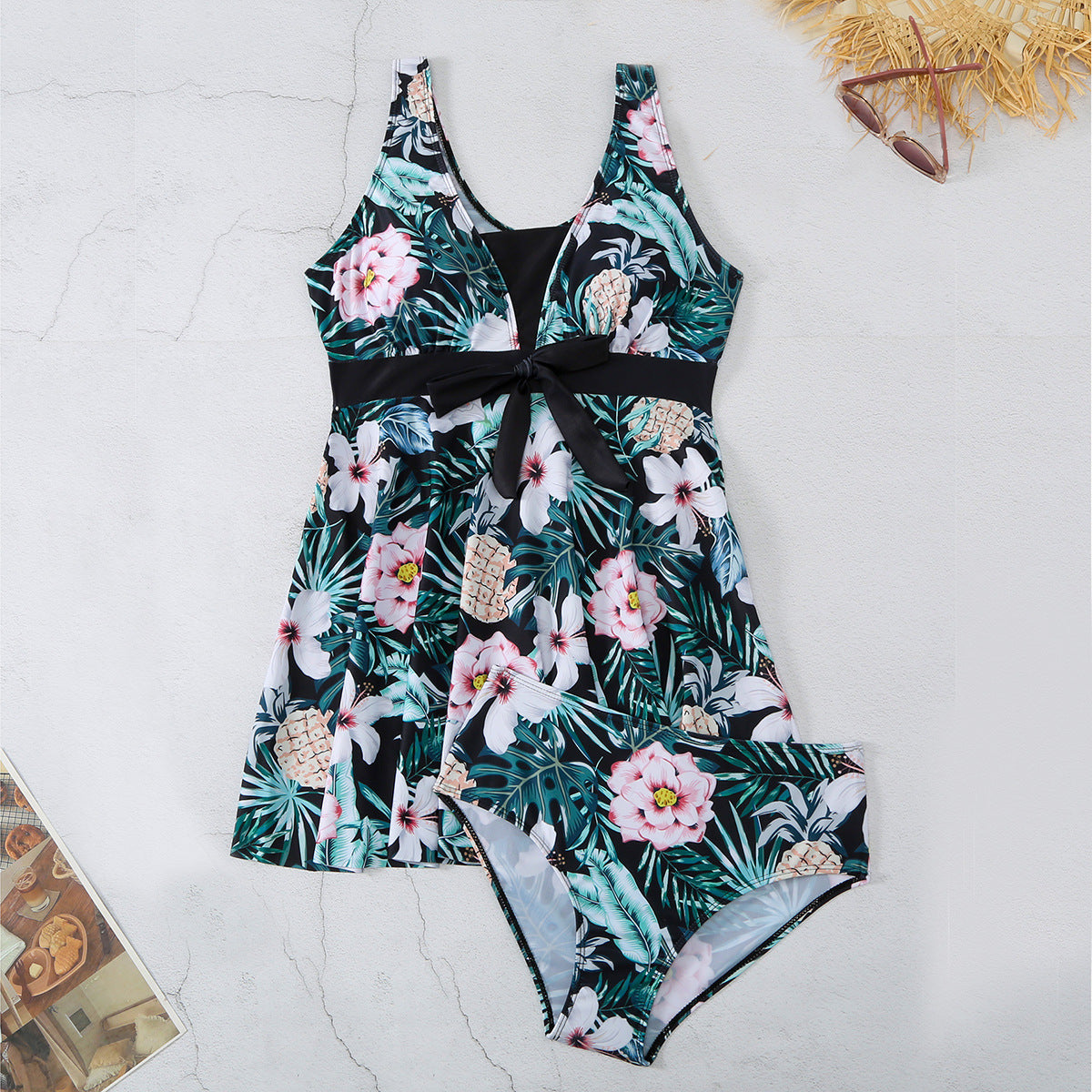 V-Ausschnitt Bikini-Badeanzug für Damen