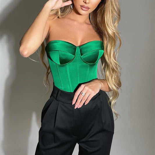 Satin Schlauchtop Solide Farbe Slim Oberbekleidung