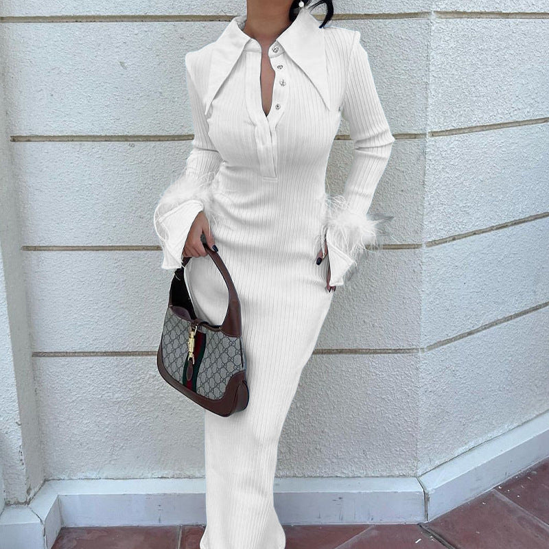 Polo-Kragen Langarm Kleid