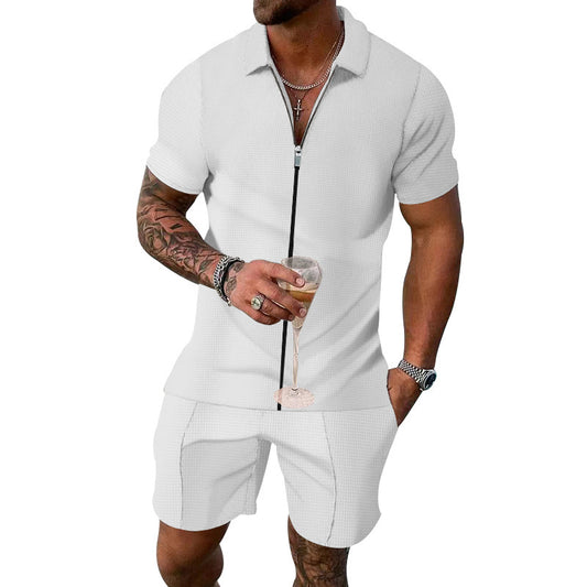 Herren-Kurzarm-Shorts mit hochwertigem Reißverschluss