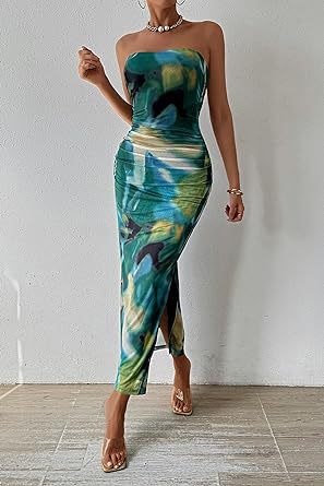 Damenkleid mit ärmellosem Print und Schlitzsaum am Saum