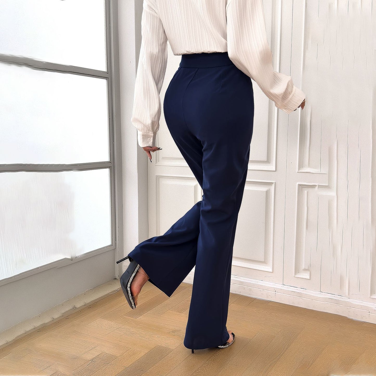 Marineblaue Gestrickte Slim-Fit-Hose für Damen