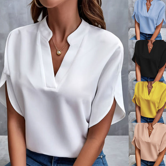 Sommer V-Ausschnitt Damen Kurzarm-Shirt