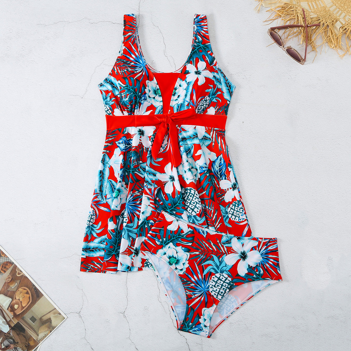 V-Ausschnitt Bikini-Badeanzug für Damen