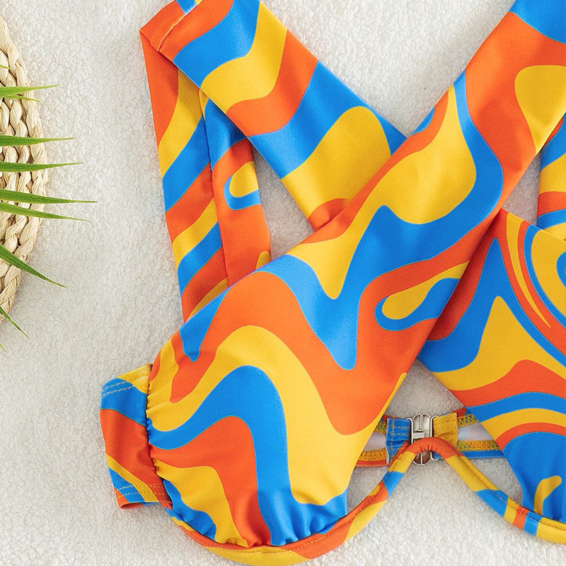 Mehrfarbiger Damen-Kreuzhals-Bikini