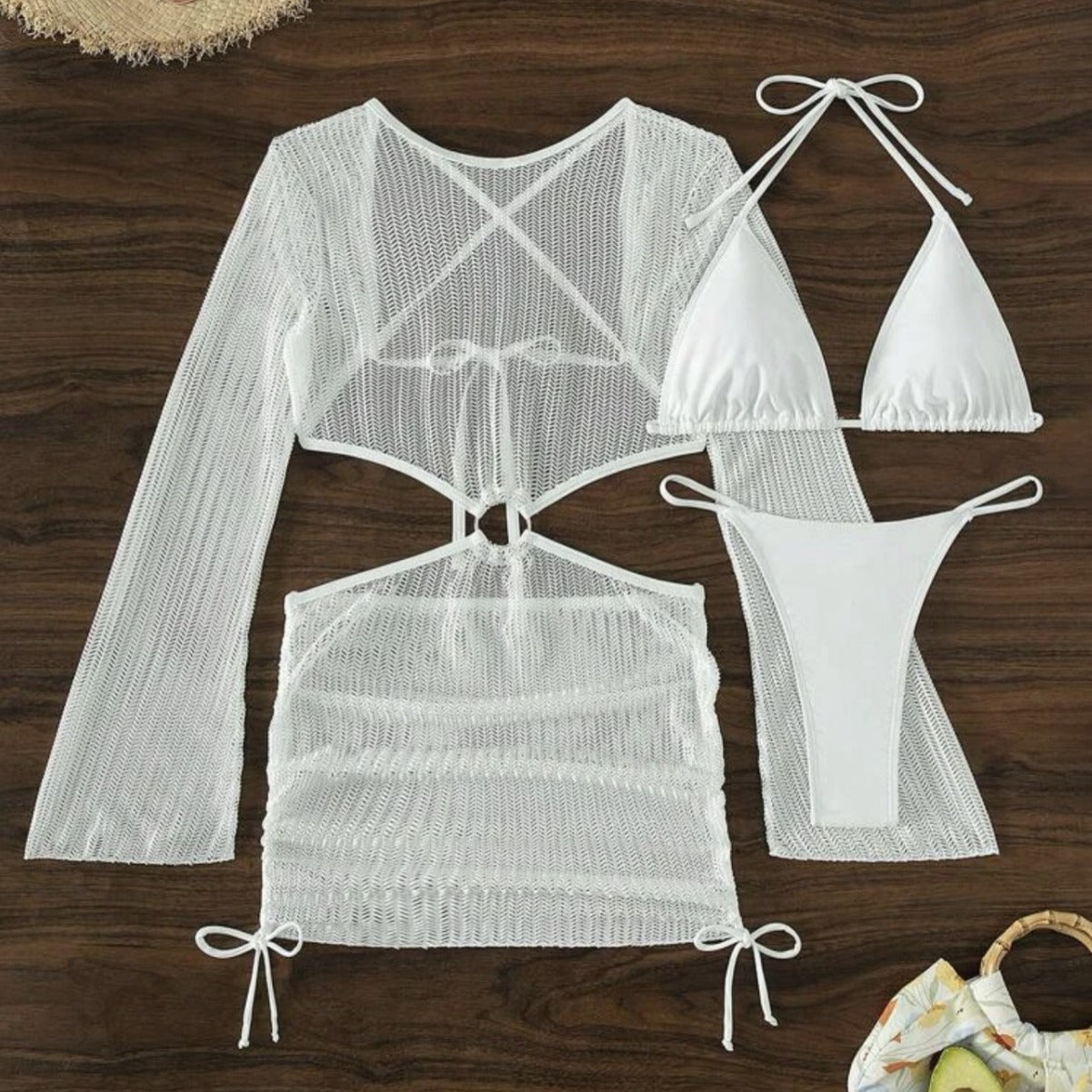 Mesh Hohlband Bikini mit Kordelzug