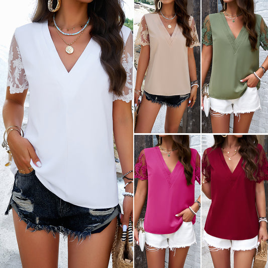 Elegantes Jacquard-Top mit V-Ausschnitt für Damen