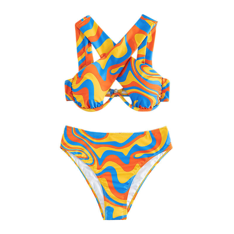 Mehrfarbiger Damen-Kreuzhals-Bikini