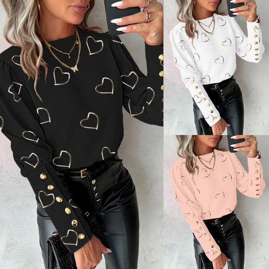 Blütenzauber, Langarm, Rundhals, Knopfshirt für Damen