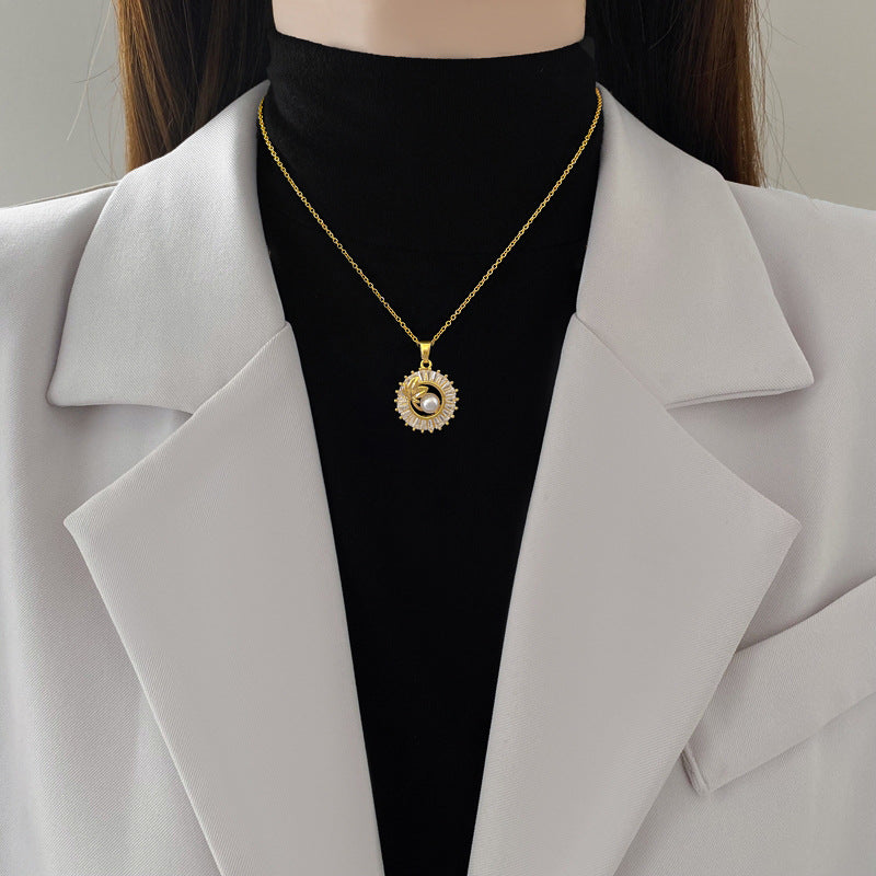Quadrat-Diamant-Set Halskette & Ohrringe mit Blattmotiv
