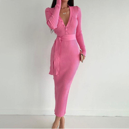 Streifenknopfkleid für Damen