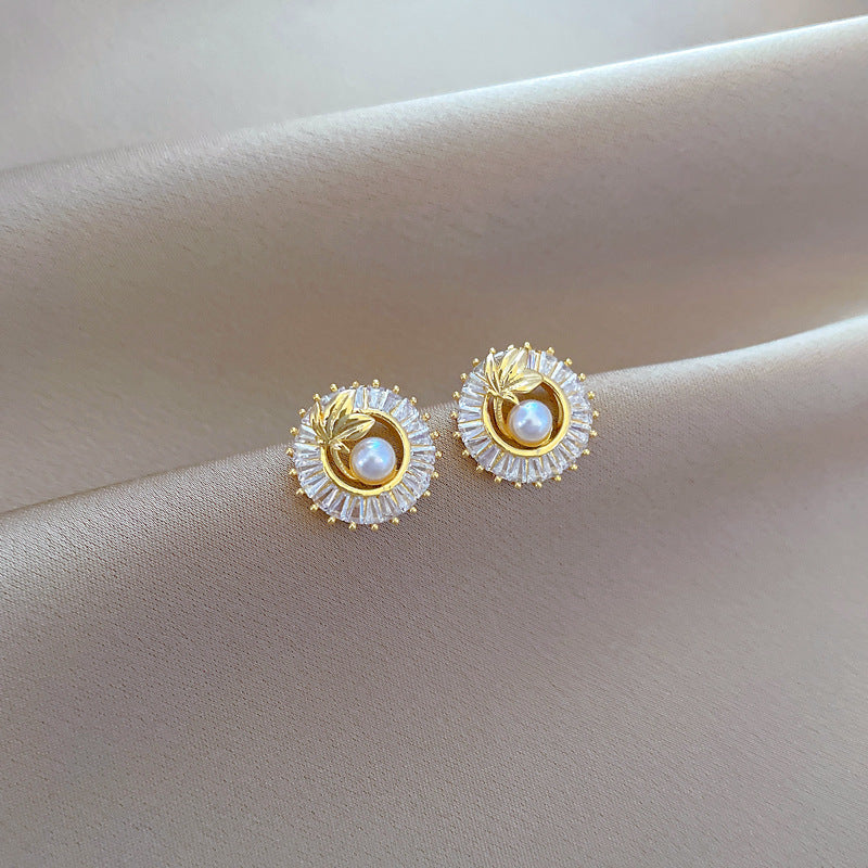Quadrat-Diamant-Set Halskette & Ohrringe mit Blattmotiv