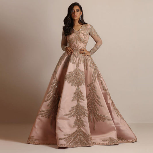 Damen Abendkleid mit großzügigen Ärmeln und anmutigem Bronzing-Look