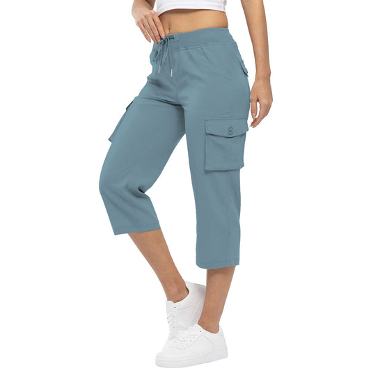Damen-Hose mit hohem Bund, Kordelzug und Taschen