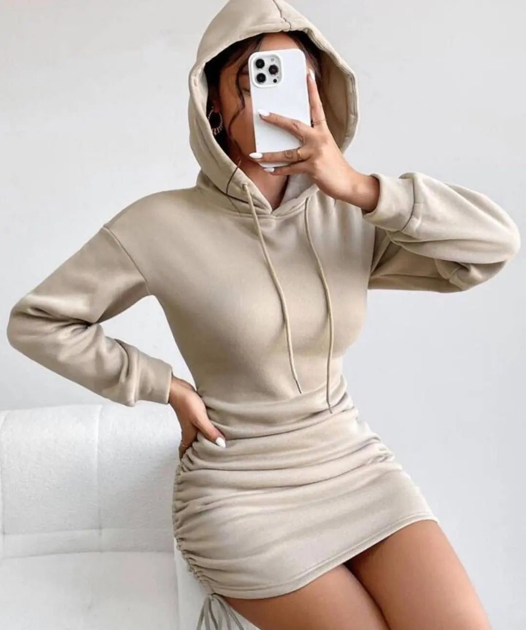 Kapuzenmantel Langarm Pulloverkleid Damen