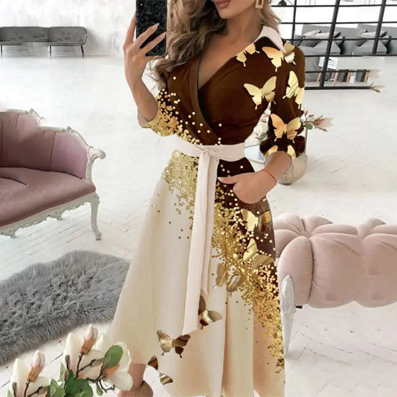 Damenkleid Elegantes Schmetterlingssternchen-Druckkleid"