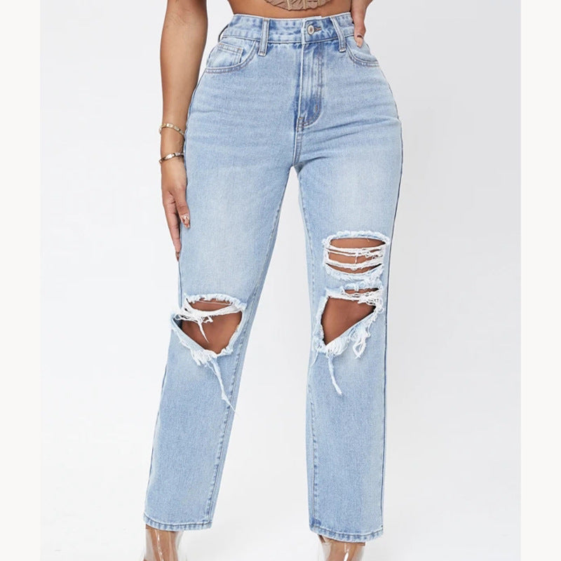 Modische Damenjeans mit hoher Taille und Waschung