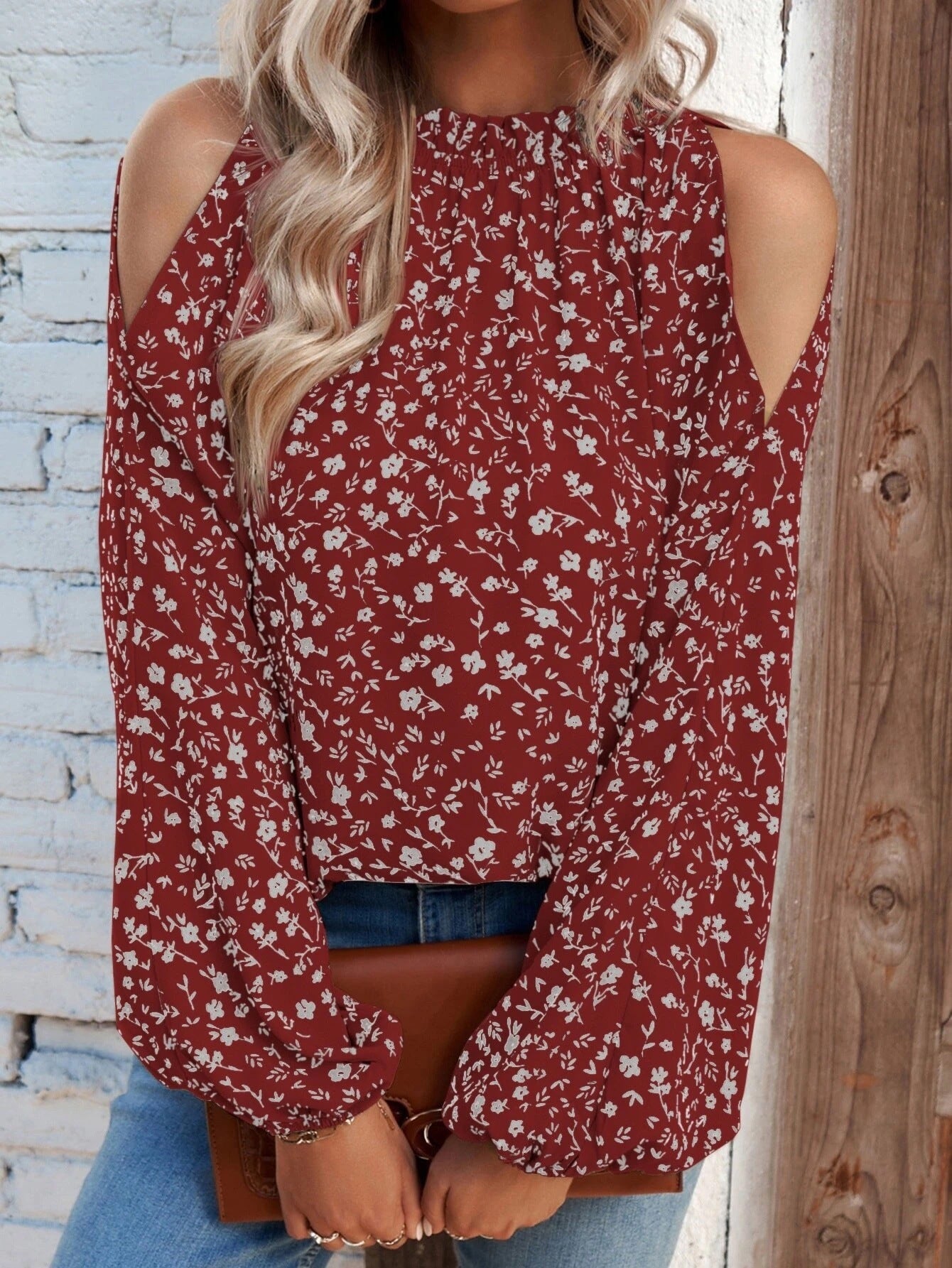 Damen Blumenmuster Chiffon Trägerloses Hemd
