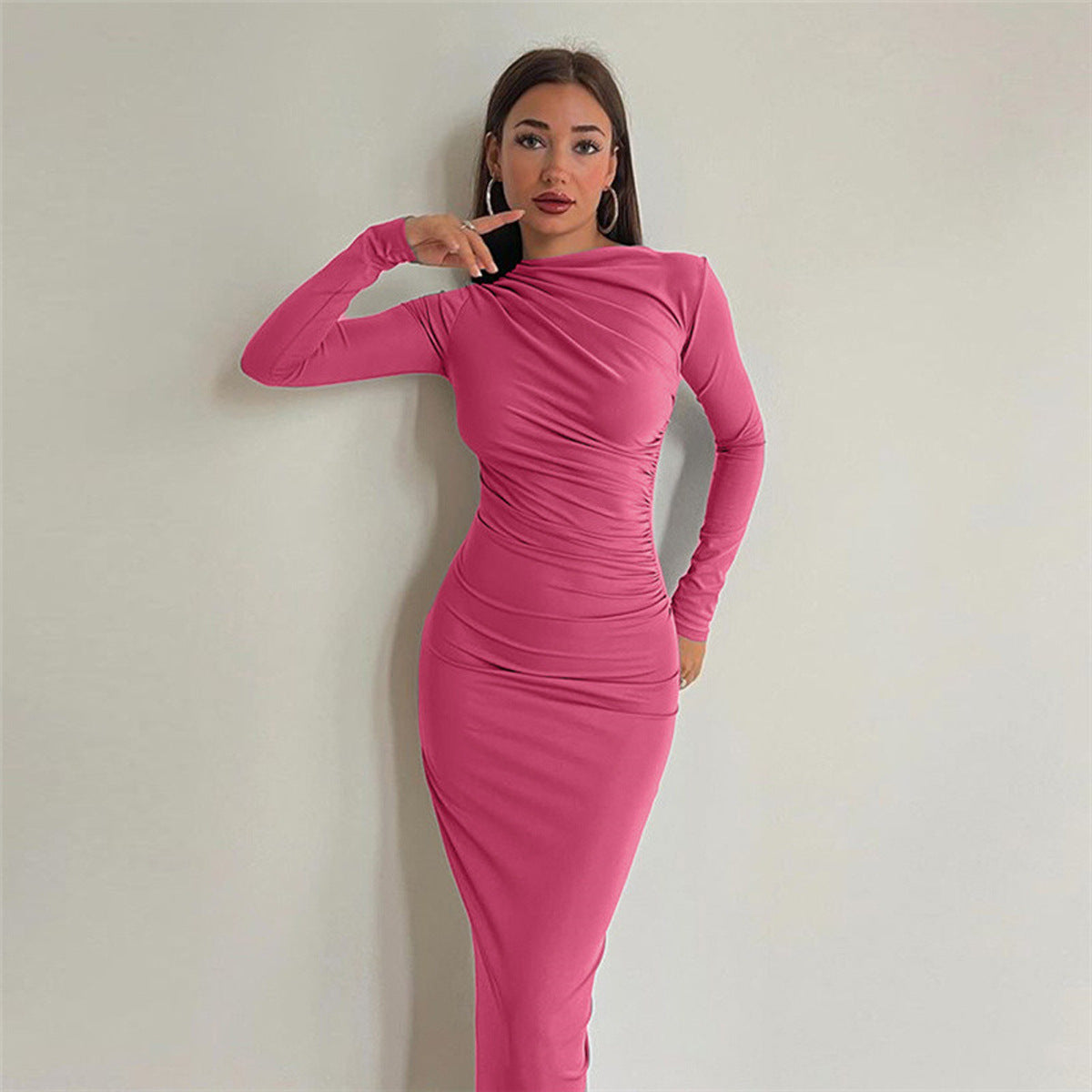Schlankes, hochwertiges, einfarbiges Langkleid