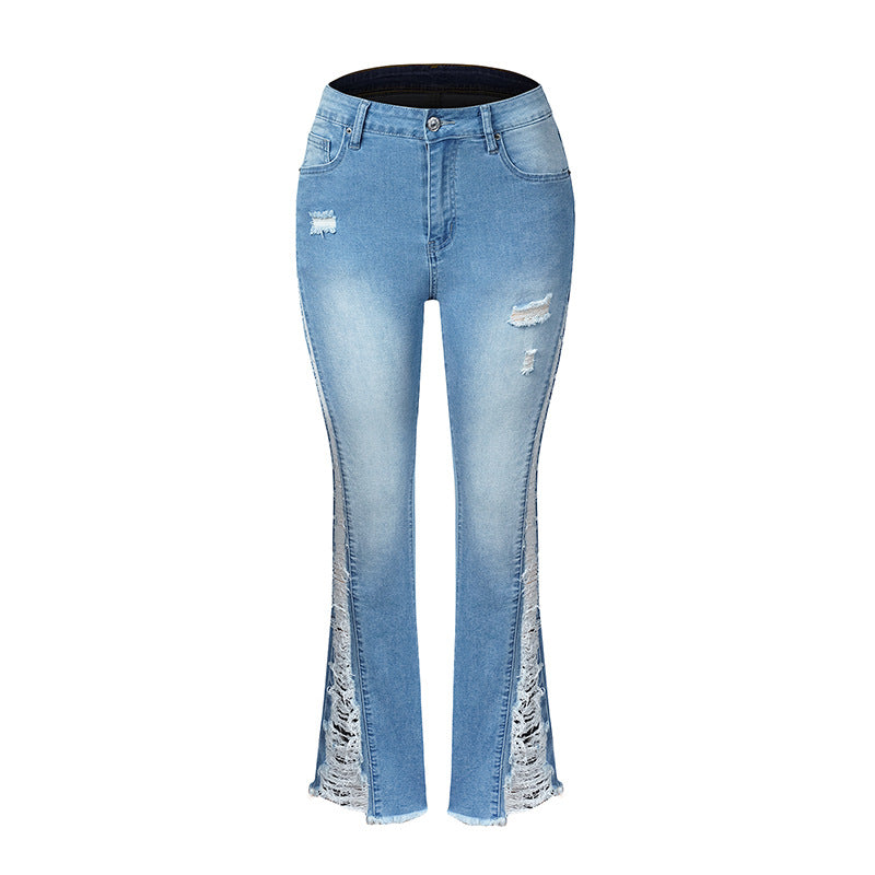 Damen Stretch Ripped Flare Jeans