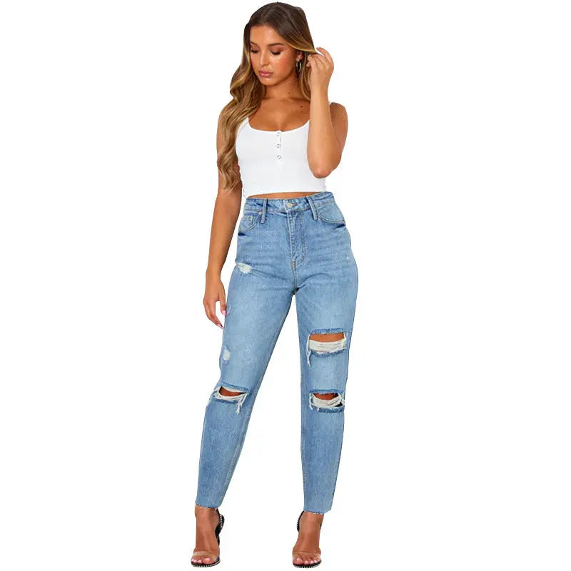 Damenmode Gewaschene Blaue Jeans