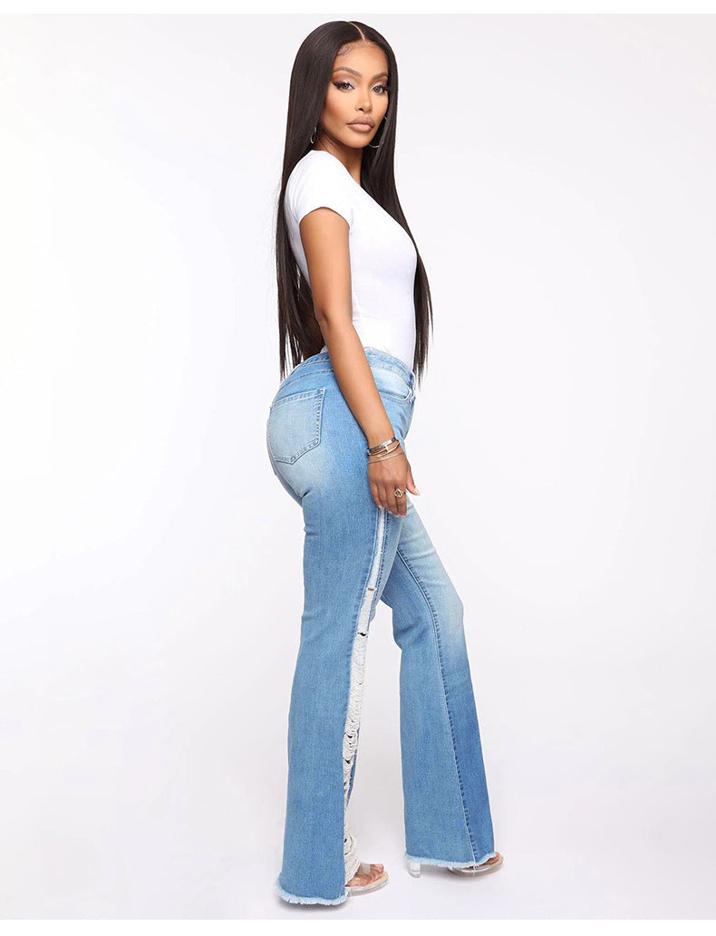 Damen Stretch Ripped Flare Jeans