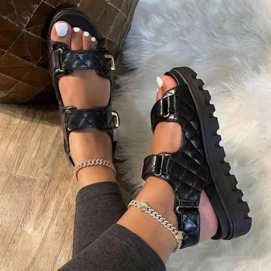 Damen Sandalen Klassischer karierte Velcro-Stil