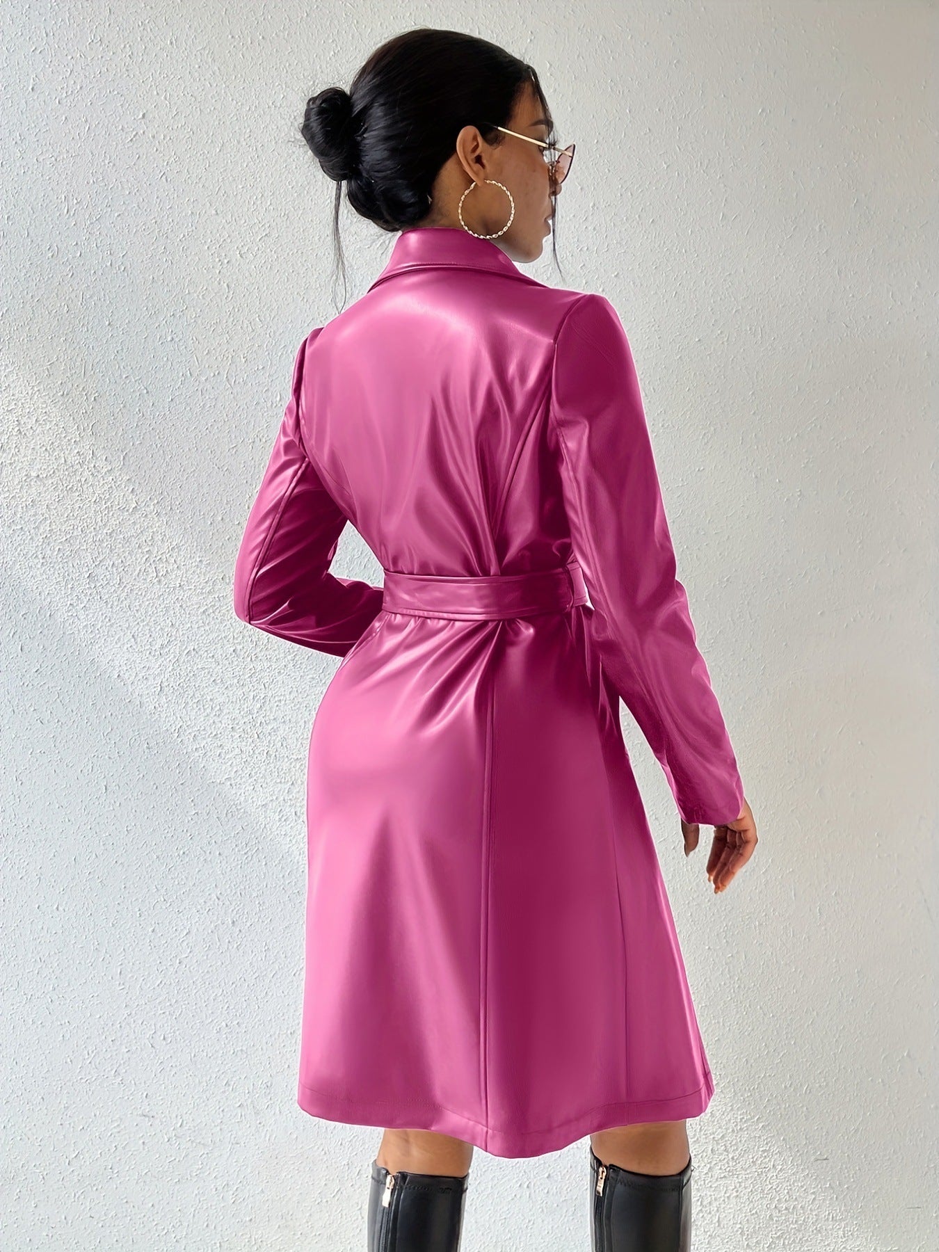 Damen Langärmliger PU-Trenchcoat mit schlanker Passform