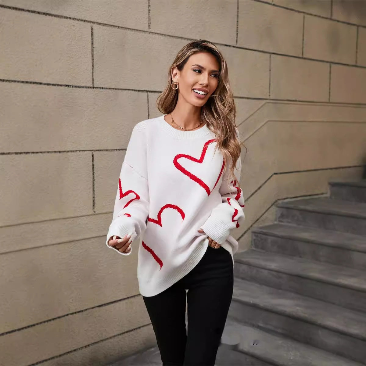 Damen Valentinstags-Pullover mit Herzmotiv - FashionGlam